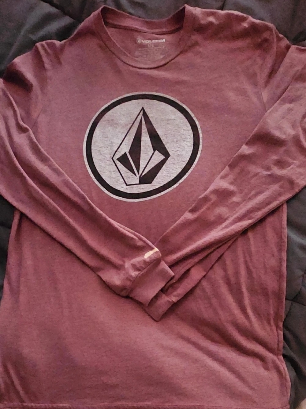 Volcom Long-Sleeve Logo Tee - Maroon with Black & White Chest Emblem